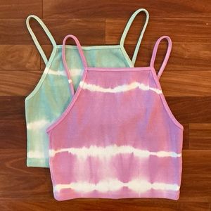 ZARA PURPLE AND WHITE & GREEN AND WHITE TIE DYE TOPS (BOTH TOPS)